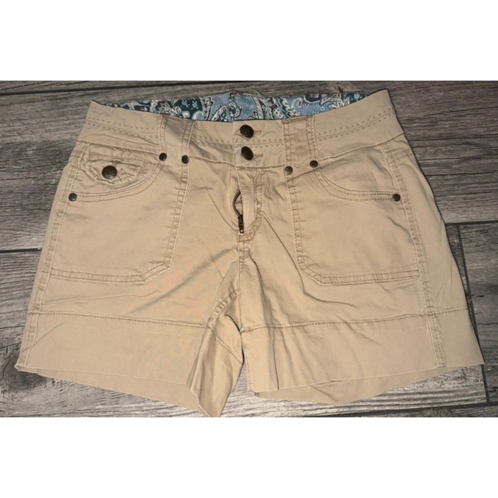 One 5 One Khaki Utility Cargo Shorts Paisley Waistband Tan MSH12461ZSM